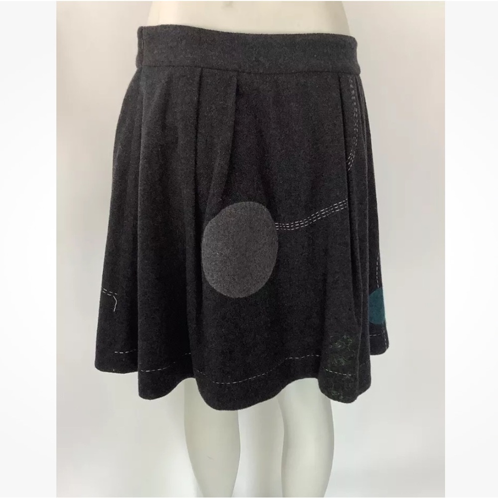 Anthropologie Sz 8 Flared Wool Blend Embroidered Skirt Charcoal Gray Retro - Picture 3 of 6
